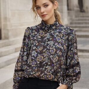 SEASON Elegant Floral  Sheer Blouse - S/M- LIKE NEW